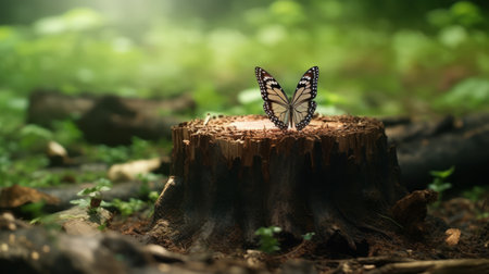 experience the beauty of nature with our high definition photography of butterflies on a hollow stump. perfect for home decor or office spaces. ai generatedの素材