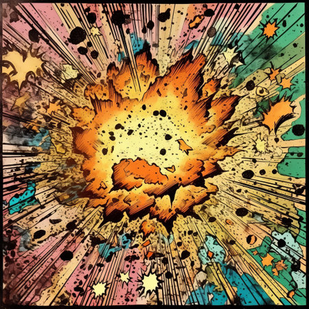 this design features a bronze color scheme with an old dark comic book explosion effect, perfect for a vintage comic book style. ai generatedの素材