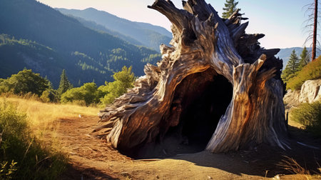 experience the stunning beauty of mountain hollow stumps through high-definition photography. these natural wonders are captured in their most intricate details, showcasing the unique patterns and textures of each stump. ai generatedの素材