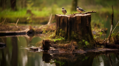 experience the beauty of nature with our high-definition photography of birds in their natural habitat, perched on a hollow stump. ai generatedの素材