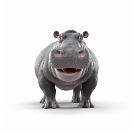 experience the impressive realism of a pixar-style hippopotamus on a white background in stunning 8k uhd resolution. this visually stunning image is sure to impress. ai generatedの素材