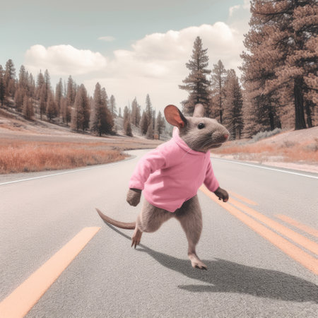 a rat wearing pink running shorts was seen jogging through yellowstone park. the unusual sight has left visitors and park rangers puzzled. ai generatedの素材