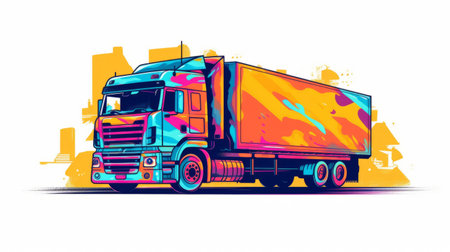 this simple yet colorful vector art line drawing depicts a truck side view on a plateau, making for a stunning visual representation. ai generatedの素材