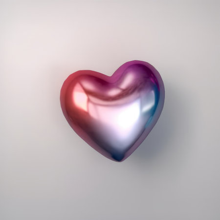 a stunning studio photo of a hyperrealistic balloon in the shape of a heart, set against a white gradient background. the balloon is shiny and glossy, adding to its realistic appearance. ai generatedの素材
