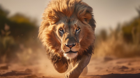 experience the thrill of watching a lion running in ultra high definition with hdr and 8k resolution. this footage was captured using the canon eos r3 camera, known for its ultra sharp image quality and cinematic capabilities. ai generatedの素材