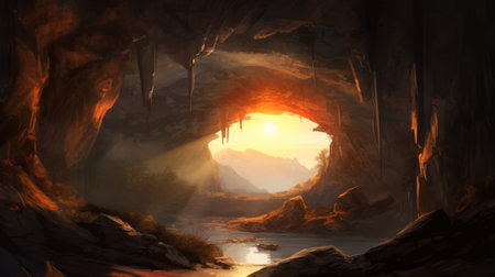 experience the beauty of a serene cave with stunning peachy hues and intricate details in this breathtaking overhead view. the dynamic composition and dramatic lighting create a sense of depth and dimension, transporting you to a peaceful and otherworldly place. ai generatedの素材
