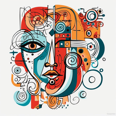 this clipart vector features an abstract art doodle of a face with a longing expression, isolated on a white background in high definition png format. ai generatedの素材
