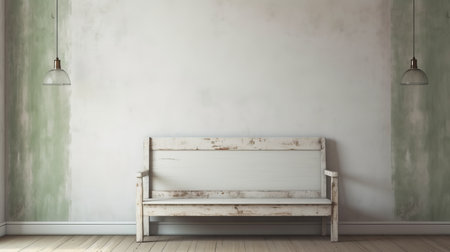 this interior bench features a sleek and minimalist design with a white wood finish and a unique green vertical empty frame. the empty frame adds a touch of modernity to the bench, making it a perfect addition to any contemporary living space. ai generatedの素材