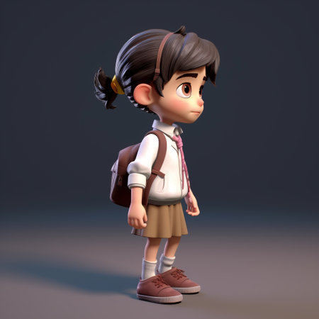 a full body figure of a cute little childminder wearing a school uniform is walking in the style of pixar using unreal engine 5.1. the view is from the side. ai generatedの素材