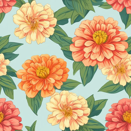 a beautiful vector pattern featuring zinnia flowers in a seamless design. perfect for use in textile design, wallpaper, or any other creative project. ai generatedの素材