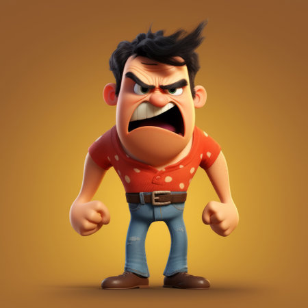 rahab, a pixar-style cartoon character, is portrayed as wimpy and frustrated, crying big tears, shaking his fists, and looking defeated. the cartoon style is funny and entertaining. ai generatedの素材