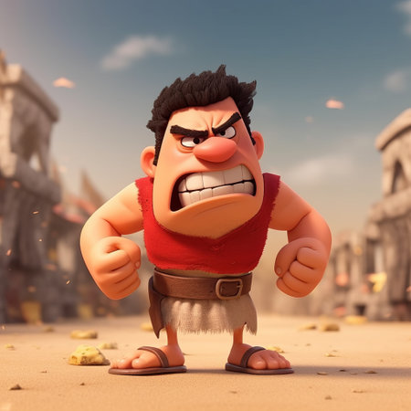 this is a humorous depiction of rahab, a character who is wimpy and frustrated, in a pixar-style cartoon. he is shown crying big tears and shaking his fists in defeat. ai generatedの素材