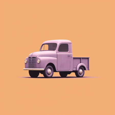 this ad poster features a truck with a violet background in the style of annibale carracci. the design is clean and simple, reminiscent of the cinquecento era. created by alessandro gottardo, the truck is colorized in light white and light orange. ai generatedの素材