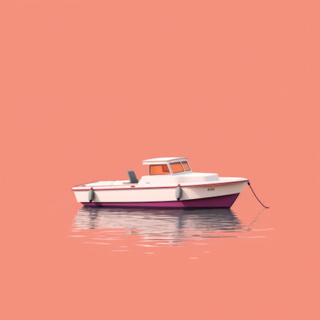 clean and simple designs of a boat with a fuchsia background, inspired by the cinquecento era and alessandro gottardo's art. the color scheme includes light white and light orange. ai generatedの素材