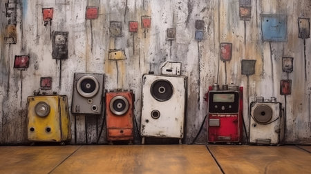 this close-up photograph captures a collection of film cameras arranged in front of a wall. the image is taken by the artist sam toft. ai generatedの素材