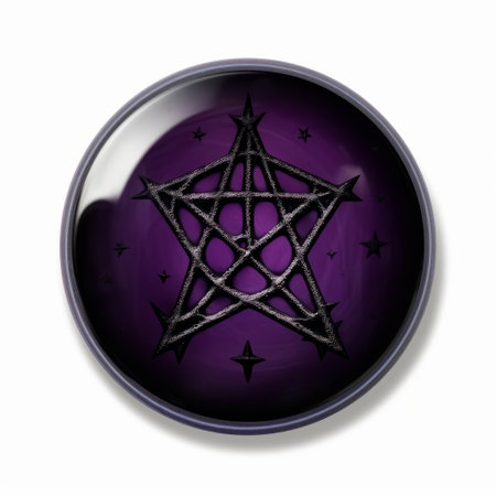 this glass features a minimalist design of gothic pentacles in dark purple and black colors against a white background. ai generatedの素材