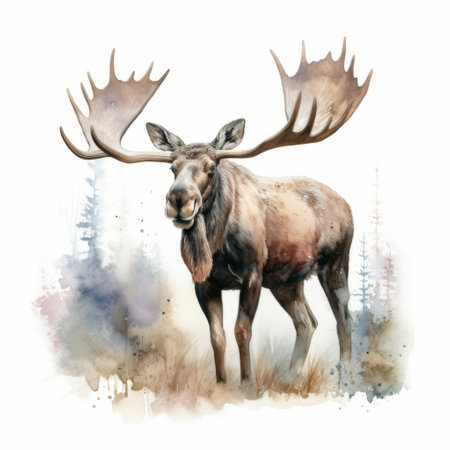 this artwork features a snake in watercolor style with a full body view, and a photo of a moose on a white background. the contrast between the two subjects creates an interesting visual effect. ai generatedの素材