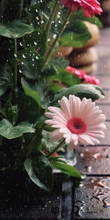 this stunning hd wallpaper captures the beauty of nature in the rain. the image features a delicate rose in the style of marguerite blasingame, with a pastel impressionistic effect that adds a joyful celebration of nature. captured with a panasonic lumix s pro 50mm f14 lens, the light brown and pink tones create a serene and calming atmosphere. download this free wallpaper to add aの素材