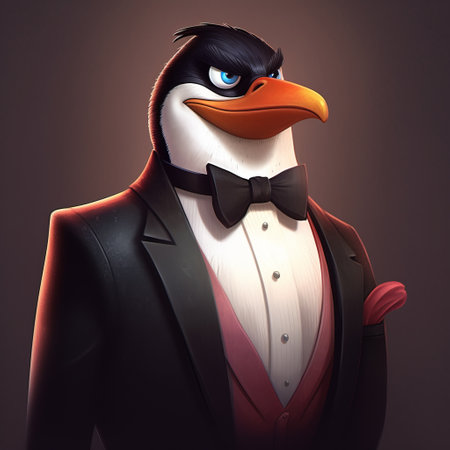 this is a stunning speedpainting of a penguin, created in an elegantly formal style. the artist, known as "penguin guy," has captured the essence of this beloved creature with incredible detail and skill. the artwork is reminiscent of the works of famous artists such as artgerm, cryptopunk, sketchfab, albert bierstadt, and tiago hoisel. the penguin's adorable features and unique personality shine through in this beautifulの素材