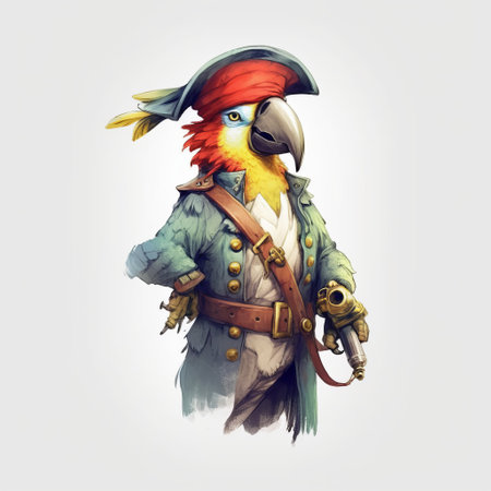 a colorful parrot toy designed for sandbox play, featuring a pirate theme. the parrot is shown on a solid white background. ai generatedの素材