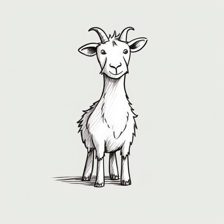this artwork features a simple and cute cartoon doodle of a goat, created using minimalistic line art techniques. ai generatedの素材