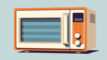 the orange microwave oven in modern style is a perfect addition to any contemporary kitchen. the vintage comic style design in dark green and light blue adds a touch of playfulness to the appliance. the editorial illustrations are expansive and repetitive, making it a unique and eye-catching piece. the light beige and maroon accents complement the overall design. with minimal retouching, this microwave oven isの素材