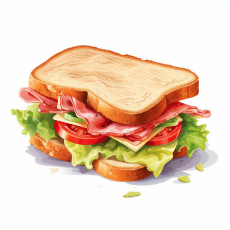 this is a 2d vector image of a sandwich with no gradients, isolated on a white background. perfect for use in menus, flyers, or other food-related designs. ai generatedの素材