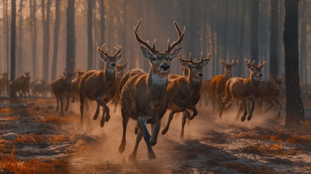 experience the thrill of watching deer running in ultra sharp, detailed, and vivid 8k hdr quality with the latest canon eos r3 camera. this cinematic footage captures the beauty and grace of these majestic creatures in stunning detail. ai generatedの素材