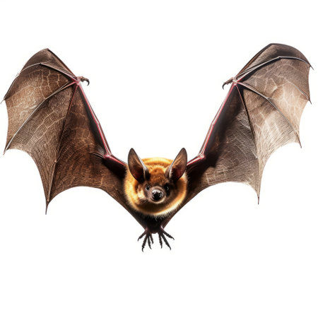 the bat in this video is captured in flight against a white sky, showcasing its unique and fascinating movements. the style of the video is reminiscent of digitally enhanced, scientific illustrations with a color palette of light red and dark gold. the photorealistic pastiche of the bat's exaggerated poses is reminiscent of the les nabis art movement. the bat's shiny eyes add to the overallの素材