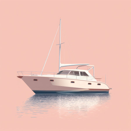 yacht enthusiasts will love this stunning photo of a yacht gliding through the water against a breathtaking pink sky. the hyper-detailed illustration style captures the elegant simplicity of the vessel, with light beige and light amber hues creating a monochromatic color palette that is both simple and striking. the photorealistic detailing of the still life is truly impressive, making this image a standout among simple,の素材