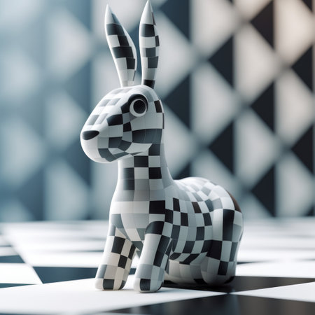 this project involves creating a 3d model of a small rabbit with a black and white color pattern. the design should be simple and have a pastel light color. the background should be a clear white. ai generatedの素材