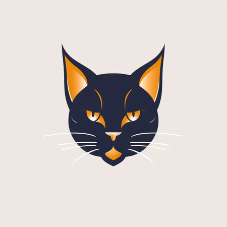 the black cat icon design is a stunning vector illustration that showcases bold colors and strong lines. the design is created in the style of dark beige and navy, with symmetrical asymmetry that adds an elegant touch to the overall look. the strong facial expression of the cat is perfectly captured, and the use of negative space is both precise and lifelike. the dark grayの素材