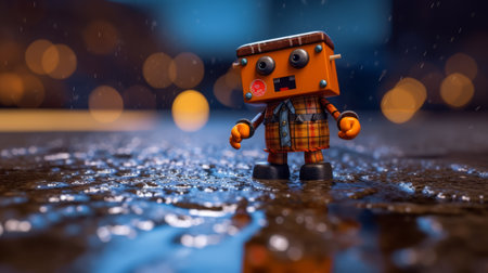 meet h, a tiny scottish robot wearing a tartan kilt and tam o' shanter hat, swimming in a puddle of irn bru. with crazy eyes and theatrical expression, h is a dramatic and patriotic character with crisp details. the cinematic shot features sharp focus, dynamic lighting, and perfect composition, captured using canon ef 16-35mm f/2.8l iii usm lens with global illumination, hdr, and uhd. aiの素材