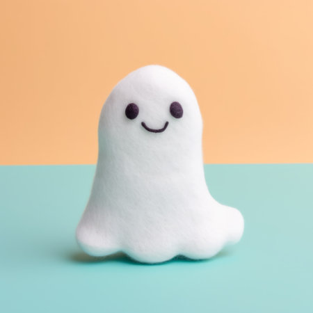 the white ghost with a pointed nose is a charming addition to any collection of cute and quirky art. sitting on a colorful background, this piece is created in the style of soft and rounded forms, which gives it a lighthearted and whimsical feel. the sleepycore aesthetic adds to the overall relaxed vibe of the piece, while the tilt shift effect draws the viewer's eyeの素材