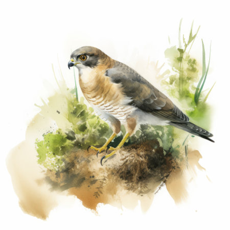 this wingless harrier portrait is an original watercolor painting that showcases the artist's mastery of transparency and opacity. the uhd image captures the intricate details of the fantasy illustration, which features concise brushwork techniques and lively nature scenes. this editorial illustration is perfect for adding a touch of whimsy to any project. with rtx on, the colors and textures of the painting come to life,の素材