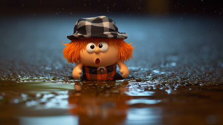 meet h, a tiny scottish robot wearing a tartan kilt and tam o' shanter hat, swimming in a puddle of irn bru. with crazy eyes and theatrical expression, h is a dramatic and patriotic character with crisp details. the cinematic composition is enhanced by dynamic lighting, global illumination, hdr, and uhd technology, captured by the canon ef 16-35mm f/2.8l iii usm lens. ai generatedの素材