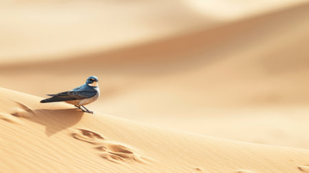 the bird perches atop the sandy terrain, embodying the essence of desertwave art. the nature-based patterns and orientalist imagery of the scene are reminiscent of the works of dimitry roulland. the light gold and dark azure hues create a striking contrast, highlighting the distinctive characters of the bird and its surroundings. this image is a testament to the beauty of nature and serves as aの素材