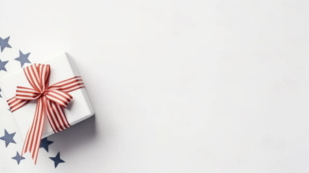 gift your loved ones in style with this minimalist gift wrap or gift box featuring a stars background in white and red. the design is inspired by the narrative-driven visual storytelling of joel robison and the striped style of jeremy geddes. the white background adds a touch of elegance to the overall look. perfect for any occasion, this gift wrap or gift box is sureの素材