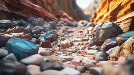 rocks and boulders in the rocks canyon rts are beautifully rendered in cinema4d with a soft-focused realism that highlights the materials used. the light blue and orange hues add a touch of vibrancy to the scene, while the flattened perspective and manual focus lens create a unique visual experience. this stunning photo is a testament to the skill of the artist, mars ravelo, and isの素材