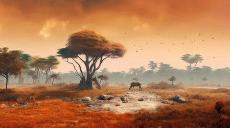the "no one is listening" pc wallpapers showcase stunningly realistic landscapes with soft, tonal colors and an african influence. these wallpapers feature naturalistic, atmospheric animal paintings that are sure to captivate your senses. with a resolution of 32k uhd, the wallpapers are rendered in light brown and orange hues, creating pastoral scenes that are both calming and romanticized. whether you're looking to add a touchの素材