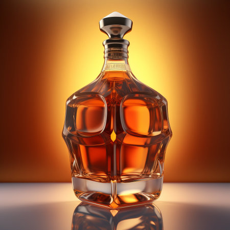 the large bottle of whiskey takes center stage on the table, beautifully rendered in a hyper-realistic style that captures every detail. the backlighting creates a warm, inviting glow that highlights the elegant curves of the organic form. the emotive faces of those gathered around the table are bathed in shades of orange and gold, adding to the overall sense of sophistication and refinement. the hard-edgeの素材