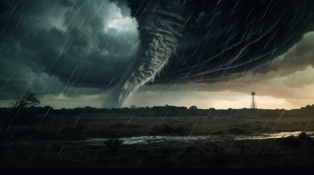 the photo captures the top 10 quakes and hurricanes from harvey giddings in a breathtaking cinematic scene. the terrorwave of the natural disasters is palpable, as the expansive skies and fictional landscapes create an eerie atmosphere. the environmental awareness message is clear, as the whiplash line of destruction is evident in the foreground. the environmental portraiture style captures the raw power of nature, leaving viewersの素材