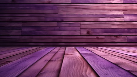 this photo showcases a stunning purple wood floor paired with a black wooden wall, captured in a precise perspective style. the acidic and luminous colors of dark pink and light orange add a playful and whimsical tone to the image, while the matte finish creates a soft and atmospheric lighting effect. the addition of dark pink and light indigo hues further enhances the overall aestheticの素材