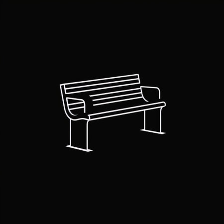 the white chair in this photo is designed to resemble a bench, with clean lines and a minimalist aesthetic. the graphic black outlines against the black background give it an urban signage feel, while the hand-drawn animation and personal iconography add a touch of whimsy. this piece would fit perfectly in a modern, minimalistic landscape, adding a unique and eye-catching element to any space. aiの素材