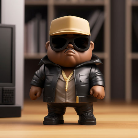 the hiphop artist stands tall in this vray tracing style photo, showcasing his larger-than-life persona. the toy-like proportions add a playful touch to the image, while the light brown and dark black colors create a striking contrast. shot in 32k uhd with a konica big mini camera, the photo captures every detail of the artist's distinctive character design. the wealthy portraiture adds a touch ofの素材
