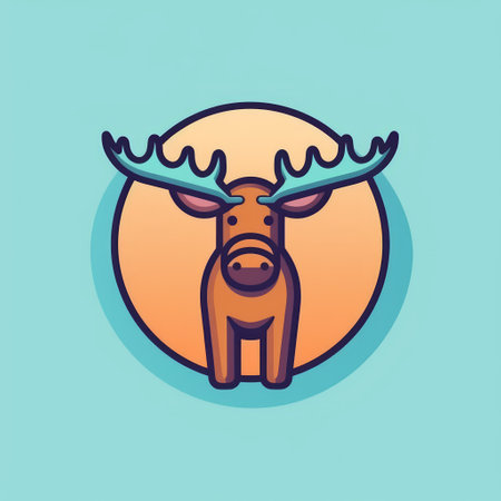 moose logo in neo-pop style with orange and cyan colors. the minimalistic portrait features a caricature of the animal in the grass. the rangefinder lens captures the rounded forms and colorful gradients of the design. perfect for businesses looking for a unique and eye-catching logo. keywords: animal logo, moose, neo-pop, orange, cyan, minimalistic, portrait, caricature, rangefinder lens, rounded forms, colorful gradients. ai generatedの素材