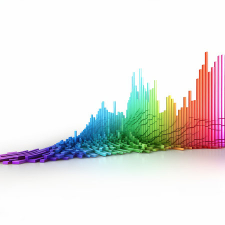 rainbow graph on white background is a stunning visual representation of data that catches the eye with its vibrant colors. the graph is designed in the style of dynamic cityscapes, featuring three-dimensional effects that add depth and dimension to the image. the audio-visual installations, colorful woodcarvings, and organic abstraction elements make the graph stand out from the rest. the glowing lights and organic material usedの素材
