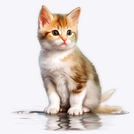 this vector image features a cute cat puddle on a white background, isolated and rendered in a realistic style. the cat's fur is depicted in shades of light crimson and light amber, with high-contrast shading that gives it a classical academic painting feel. the image is available in 32k uhd resolution, making it perfect for use in a variety of digital and print applications. whetherの素材