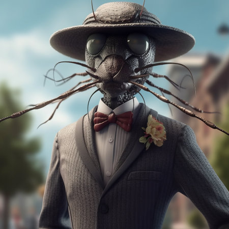 surreal animal hybrids in the world of work come to life in this collection of city portraits. with steampunk influences and cartoonish character design, these unique creations are made of insects and rendered in cinema4d. the sabattier filter adds an extra layer of intrigue to these imaginative works of art. ai generatedの素材
