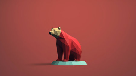 this graphic bear features a low poly design, reminiscent of conceptual sculptures. the dark red and light azure colors create a striking contrast, while the minimal retouching highlights the detailed miniatures. the maquette-style design is complemented by the low resolution, adding to the overall aesthetic. with its stark contrast and intricate details, this graphic bear is sure to make a statement in any design project.の素材